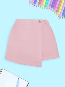 KiddoPanti Girls Regular Fit Mid-Rise Cotton Twill Over Lap Skort Shorts