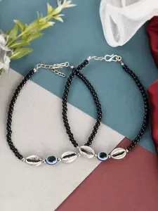 Silvermerc Designs German Silver-Plated Beaded Evil Eye Anklet