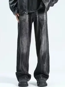 StyleCast x Revolte Men Wide Leg Mid-Rise Light Fade Jeans