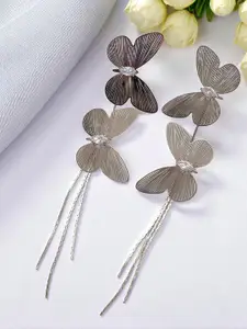 AVANT-GARDE PARIS Silver Plated Artificial Stones Studded Butterfly Shaped Drop Earrings