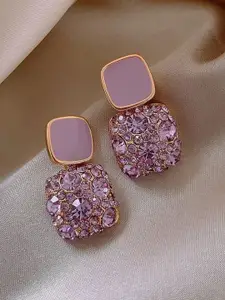 Celestique Korean Zircon Studded Square Shaped Drop Earrings