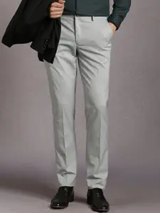 Louis Philippe Men Textured Slim Fit Mid-Rise Trousers