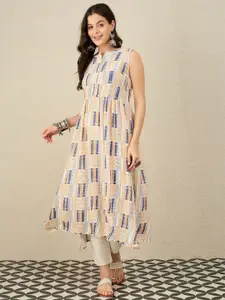 Anouk Geometric Printed Mandarin Collar A-Line Kurta