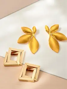 KRENOZ Set Of 2 Gold Plated Geometric Shaped Antique Drop Earrings