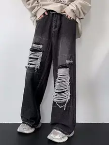 StyleCast x Revolte Men Wide Leg Mid-Rise Distressed Jeans