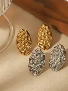 V FASHION JEWELLERY Set Of 2 Stainless Steel Dot Round Oval Studs