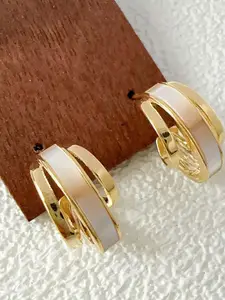 VAGHBHATT Women Alloy Gold & White-Tone Textured Dual Line Hoop Earrings