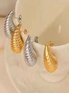 V FASHION JEWELLERY Set Of 2 Stainless Steel Teardrop Shaped Studs