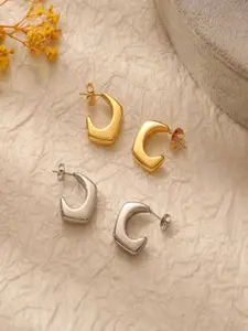 V FASHION JEWELLERY Set Of 2 Stainless Steel Contemporary Half Hoop Earrings