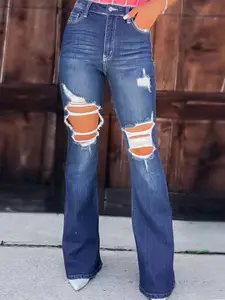 StyleCast Women Bootcut High-Rise Highly Distressed Light Fade Acid Wash Stretchable Jeans