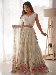 Fusionic Embroidered Sequinned Semi-Stitched Lehenga & Unstitched Blouse With Dupatta