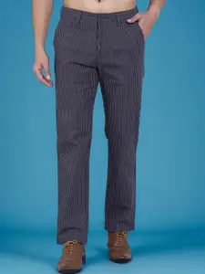 AWACK Men Striped Tailored High-Rise  Pure Linen Regular Trousers