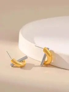 VAGHBHATT Dual-Tone Criss-Cross Stud Hoop Earrings
