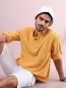 FILORI STUDIO Men Striped Mandairan Coller Roll-Up Sleeves Kurta