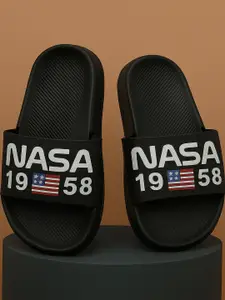 ABJ Fashion Men Black Casual Nasa 1958 Printed Sliders