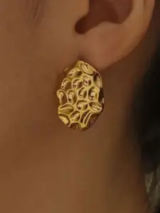 V FASHION JEWELLERY Stainless Steel Gold-Plated Dot Round Oval Studs