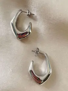 V FASHION JEWELLERY Stainless Steel Silver-Plated Contemporary Half Hoop Earrings