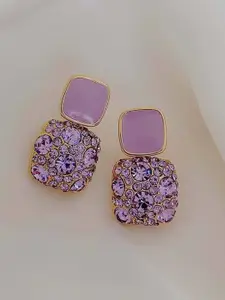 Celestique Korean Zircon Studded Square Shaped Drop Earrings