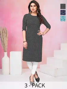 KETAKI FASHION Selection Of 3 Geometric Printed Round Neck Straight Kurtas