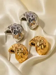 V FASHION JEWELLERY Set Of 2 Stainless Steel Teardrop Shaped Studs