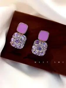Celestique Korean Zircon Studded Square Shaped Drop Earrings