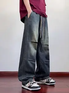 StyleCast x Revolte Men Wide Leg Mid-Rise Dark Jeans