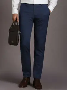 Louis Philippe Men Slim Fit Mid-Rise Textured Flat Front Formal Trousers