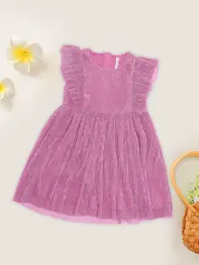 Pantaloons Junior Girls Self Design Round Neck Flutter Sleeve Fit & Flare Dress