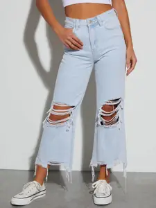 StyleCast Women Straight Fit Mid-Rise Slash Knee Stretchable Jeans