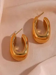 V FASHION JEWELLERY Stainless Steel Gold-Plated Contemporary Half Hoop Earrings