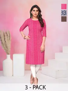 KETAKI FASHION Pack Of 3 Women Printed Straight Kurta