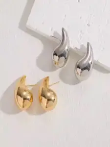 V FASHION JEWELLERY Set Of 2 Stainless Steel Teardrop Shaped Studs