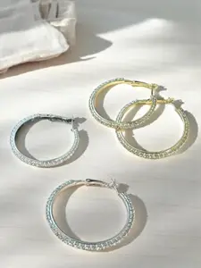 KRENOZ Set Of 2 Gold Plated Rhinestone Studded Circular Hoop Earrings