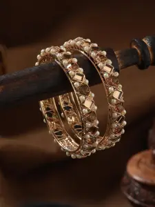 Anouk Women Set of 2 Rosegold Plated White Artificial Stones and Beads Studded Bangles