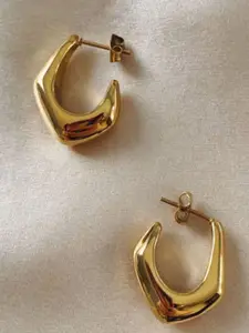 V FASHION JEWELLERY Stainless Steel Gold-Plated Contemporary Half Hoop Earrings