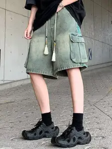 StyleCast x Revolte Men Washed  Side Striped Mid-Rise Cotton Relaxed Fit Cargo Shorts