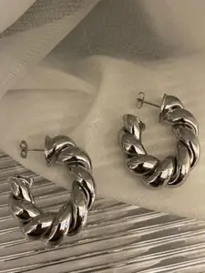 V FASHION JEWELLERY Stainless Steel Silver-Plated Chakli Circular Half Hoop Earrings