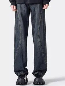 StyleCast x Revolte Men Wide Leg Mid-Rise Dark Jeans