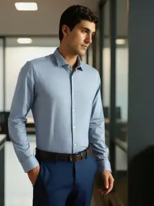 Louis Philippe Men Textured Spread Collar Pure Cotton Formal Shirt