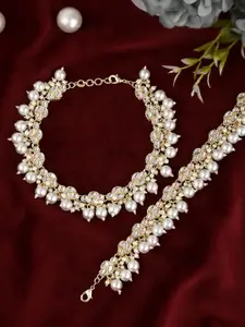 Silvermerc Designs Gold-Plated Stone Studded & Pearls Beaded Bridal Anklet