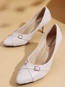 DressBerry Women Textured Slim Heeled Pumps with Buckles