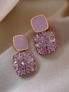 Celestique Korean Zircon Studded Square Shaped Drop Earrings