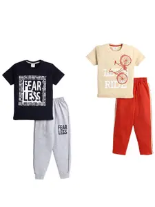 Todd N Teen Boys Pack Of 2 Printed Pure Cotton T-Shirts With Joggers