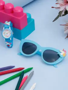 Stoln Set of 2 Unicorn Designed Sunglass & Wrist Watch- Skyblue
