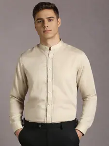 Louis Philippe Men Solid Band Collar Pure Cotton Formal Shirt