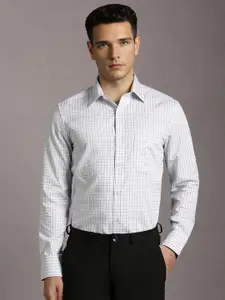 Louis Philippe Men Slim Fit Grid Tattersall Checked Spread Collar Pure Cotton Formal Shirt
