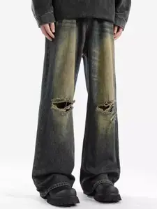 StyleCast x Revolte Men Mid-Rise Highly Distressed Baggy Heavy Fade Jeans