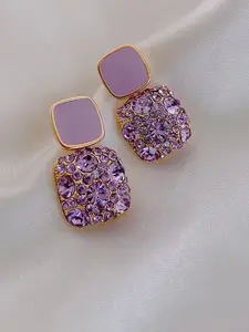 Celestique Korean Zircon Studded Square Shaped Drop Earrings