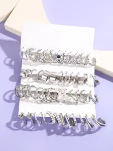 Shining Diva Fashion Set Of 24 Silver-Plated Contemporary Half Hoop Earrings