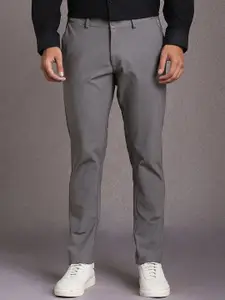 Louis Philippe Men Textured Slim Fit Mid-Rise Trousers